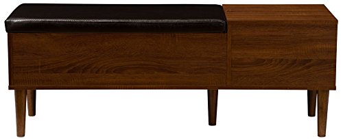 Product Cover Baxton Furniture Studios Merrick Mid-Century Retro Modern 1 Drawer and Wood Cushioned Bench Shoe Rack Cabinet Organizer, Dark Brown