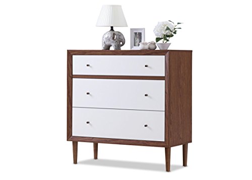 Product Cover Baxton Furniture Studios Harlow Mid-Century Wood 3 Drawer Chest, Medium, White and Walnut