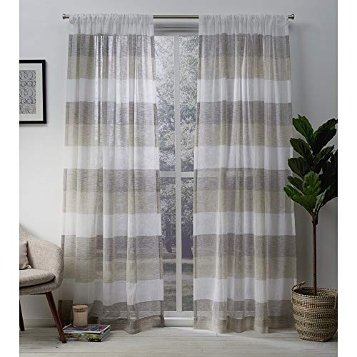 Product Cover Exclusive Home Curtains Bern Striped Sheer Rod Pocket Panel Pair, 54x84, Natural, 2 Piece