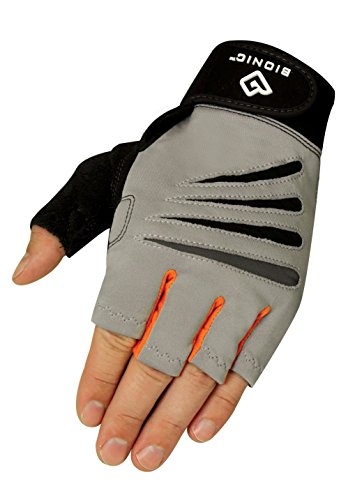 Product Cover Bionic Glove Men's Cross-Training Fingerless Gloves w/ Natural Fit Technology, Gray/Orange (PAIR), Large