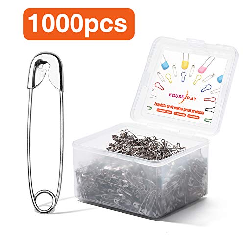 Product Cover HOUSE DAY Silver Safety Pins Pack of 1000, 1.1 inch Safety Pins Bulk, for Home, Office Use, Sewing Pins, Fabric, Fashion, Craft Pins, Marathon, First Aid Kit, Diaper Pins