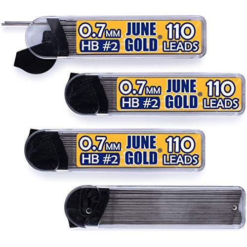 Product Cover June Gold 440 Pieces, 0.7 mm HB #2 Lead Refills, 110 Pieces Per Tube, Medium Thickness, Break Resistant Lead/Graphite (Pack of 4 Dispensers)