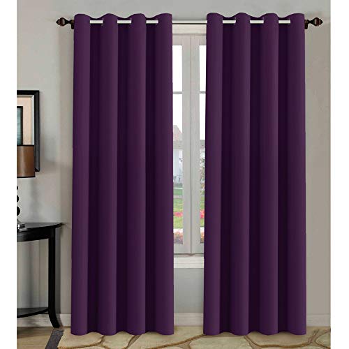 Product Cover H.VERSAILTEX Blackout Room Darkening Curtains Window Panel Drapes - (Plum Purple Color) 2 Panels, 52 inch Wide by 84 inch Long Each Panel, 8 Grommets/Rings per Panel