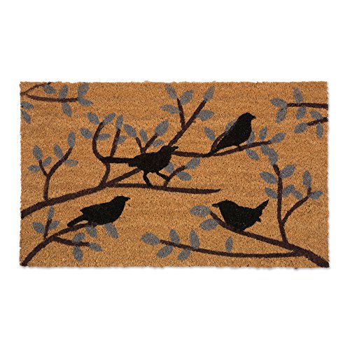 Product Cover J&M Home Fashions Natural Coir Fiber, Non-Slip Outdoor/Indoor Welcome Home Doormat, 18x30, Birds & Branches
