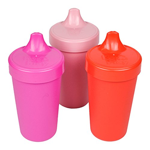 Product Cover Re-Play Made in USA 3pk Toddler Feeding No Spill Sippy Cups | 1 Piece Silicone Easy Clean Valve | Eco Friendly Heavyweight Recycled Milk Jugs are Virtually Indestructible | Bright Pink, Blush, Red