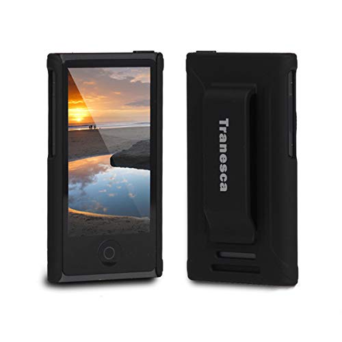 Product Cover iPod Nano 7 case,Tranesca iPod Nano 7th & 8th Generation Rubber Cover Shell case with Belt Clip - Black