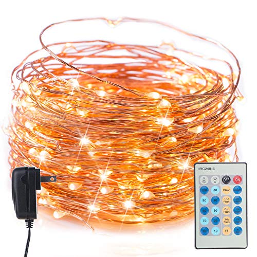 Product Cover 40Ft 120 LED Fairy Lights Dimmable Waterproof Starry Firefly String Lights with Remote Plug in Copper Wire Dorm Room Lights for Bedroom Party Decorations Warm White