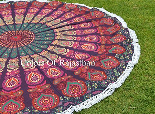 Product Cover colors of rajasthan COR's Hippie Mandala Tapestry Round Roundie Wall Hanging Beach Towel Throw Yoga Mat Round Tapestry 72
