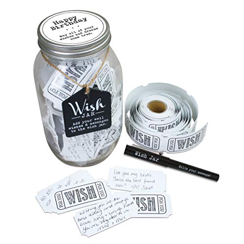 Product Cover TOP SHELF Happy Birthday Wish Jar Kit with 100 Tickets, Pen, and Decorative Lid, White