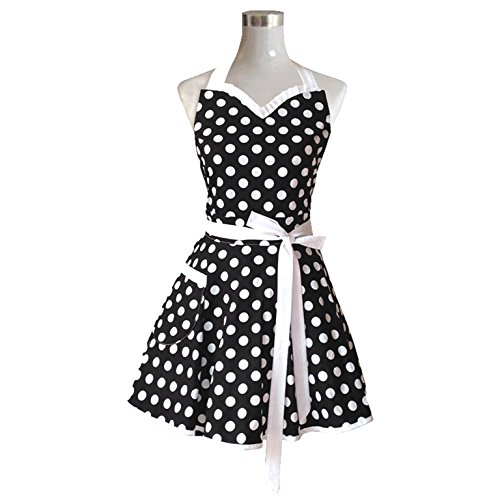 Product Cover Hyzrz Lovely Sweetheart Black Retro Kitchen Aprons Woman Girl Cotton Polka Dot Cooking Salon Pinafore Vintage Apron Dress Gift