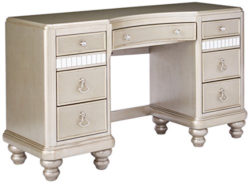 Product Cover Bling Game 7-Drawer Vanity Desk with Stacked Bun Feet Metallic Platinum