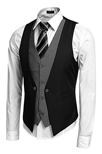 Product Cover Zeagoo Coofandy Mens V-neck Sleeveless Slim Fit Jacket Business Suit Vests,Black,XX-Large