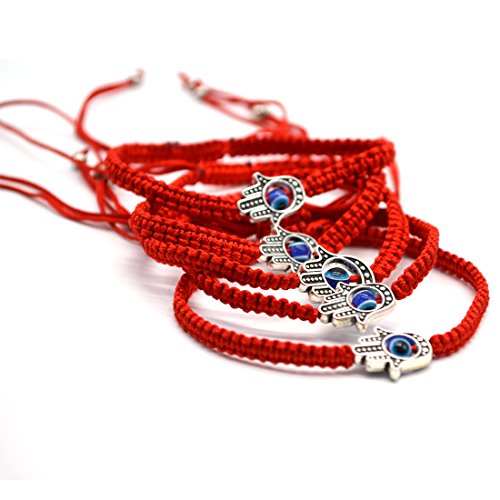 Product Cover Omonic MAYMII·Home 6 pcs Lucky Hamsa Red String Line Kabbalah Bracelets Bracelet Bangle Braided String Cord and Rotating Evil Eye Hamsa Hand - Jewish Amulet Pendant Jewelry for Success and Lucky