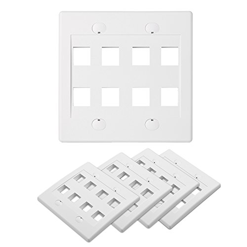 Product Cover Cable Matters UL Listed 5-Pack 8 Port Keystone Wall Plate (Ethernet Wall Plate) in White