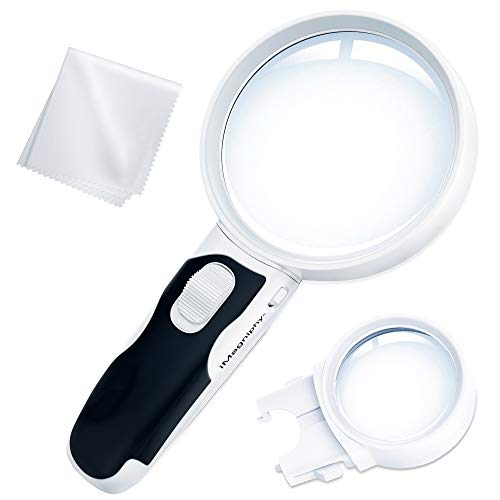 Product Cover iMagniphy LED Illuminated Magnifying Glass Set. Best Magnifier with Lights for Seniors, Macular Degeneration, Reading and Hobbyists (2-Lens (10X + 5X))