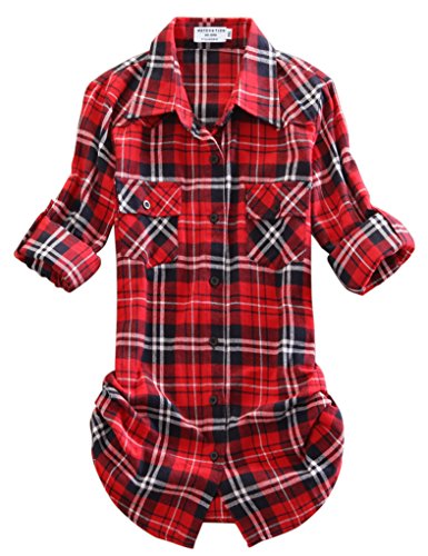 Product Cover Match Women's Long Sleeve Flannel Plaid Shirt