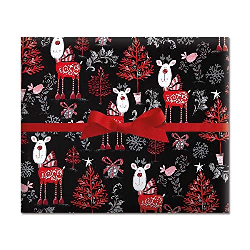 Product Cover Reindeer on Black Jumbo Rolled Gift Wrap - 1 Giant Roll, 23 Inches Wide by 35 feet Long, Heavyweight, Tear-Resistant, Holiday Wrapping Paper