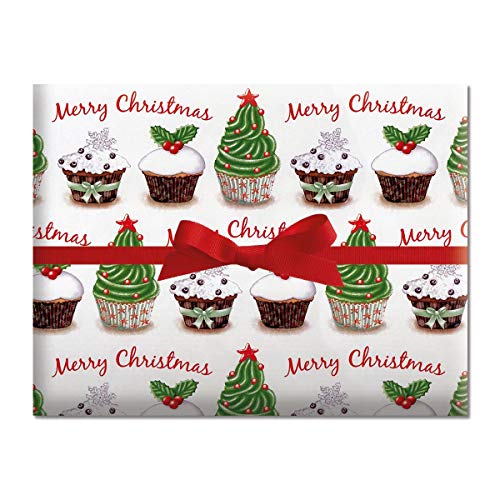 Product Cover Christmas Cupcake Jumbo Rolled Gift Wrap - 1 Giant Roll, 23 Inches Wide by 35 feet Long, Heavyweight, Tear-Resistant, Holiday Wrapping Paper