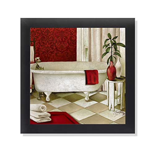 Product Cover Red Bain I Bathroom Vintage Claw Foot Tub Classic Farmhouse Black Framed Art Print Poster 12x12