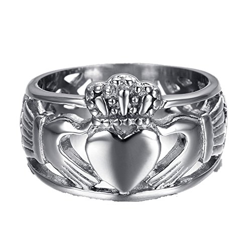 Product Cover HAMANY Jewelry Men's Stainless Steel Claddagh Ring with Celtic Knot Eternity Design