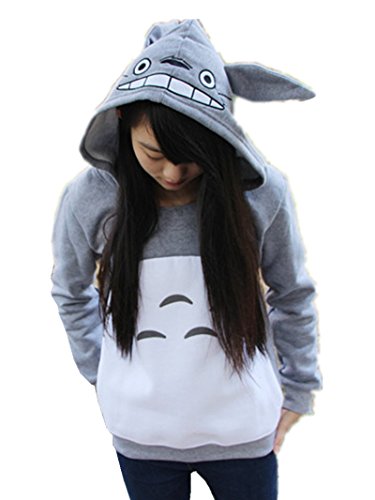 Product Cover Sorrica Cartoon Anime Totoro Casual Hoody Sweatshirt for Teens (S, Grey)