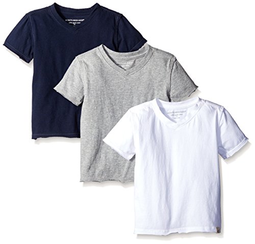 Product Cover Burt's Bees Baby Baby Boys' Toddler T-Shirts, Set of 3 Organic Long V-Neck Tees, White/Grey/Navy Short Sleeve, 3T