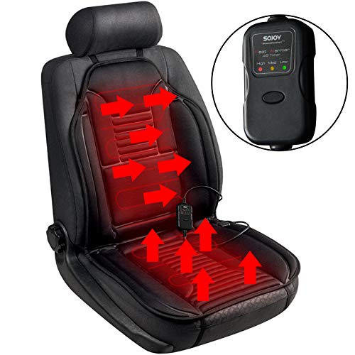 Product Cover Sojoy Universal 12V Heated Smart Multifunctional Car Seat Heater Heated Cushion Warmer High/Medium/Low Temp Switch, 45 Minute Timer (Black)