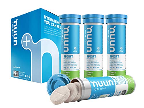 Product Cover Nuun Sport: Electrolyte Tablets, Effervescent Hydration Supplement, Lemon Lime, Box of 4 Tubes (40 servings), Sports Drink for Replenishment of Essential Electrolytes Lost Through Sweat