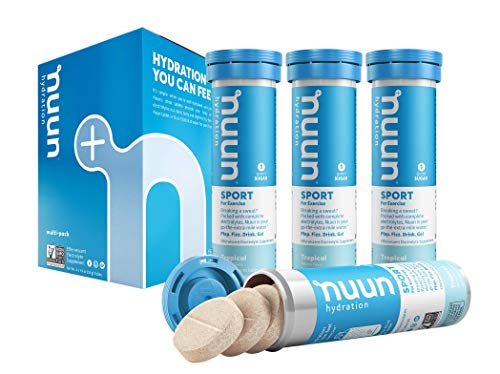 Product Cover Nuun Sport: Electrolyte Tablets, Effervescent Hydration Supplement, Tropical, Box of 4 Tubes (40 servings), Sports Drink for Replenishment of Essential Electrolytes Lost Through Sweat