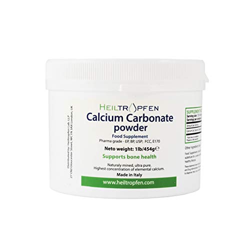 Product Cover Calcium Carbonate Powder, Pharmaceutical Grade, 1lb-454g, Highest Purity Limestone, Heiltropfen®