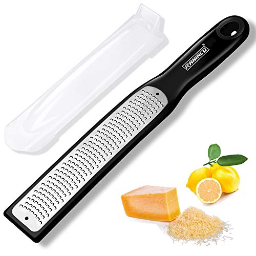 Product Cover Raniaco Zester Stainless Steel Grater, Long Ergonomic Handle Cheese, Lemon, Ginger & Potato Zester with Plastic Cover, with Rubber Base (Black)