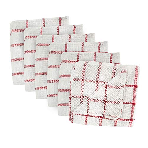 Product Cover DII Microfiber Scratch Free Scrubber Cleaning Dishcloth with Poly Mesh Scour Side, Wash Cloth Perfect for Kitchens, Dishes, Car, Dusting, Drying Rags, 12x12, Set of 6 - Red Windowpane