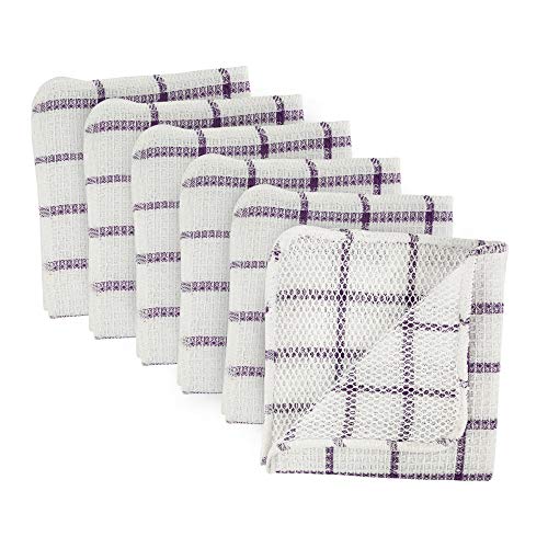 Product Cover DII Microfiber Scratch Free Scrubber Cleaning Dishcloth, Wash Cloth Perfect for Kitchens, Dishes, Car, Dusting, Drying Rags, 12x12, Set of 6 - Eggplant Windowpane