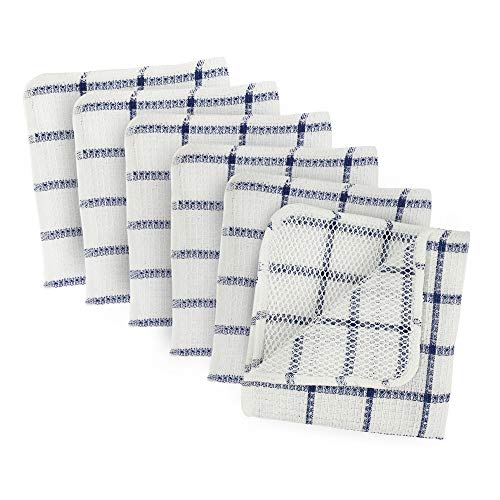 Product Cover DII Microfiber Scratch Free Scrubber Cleaning Dishcloth with Poly Mesh Scour Side, Wash Cloth Perfect for Kitchens, Dishes, Car, Dusting, Drying Rags, 12x12, Set of 6 - Nautical Blue Windowpane