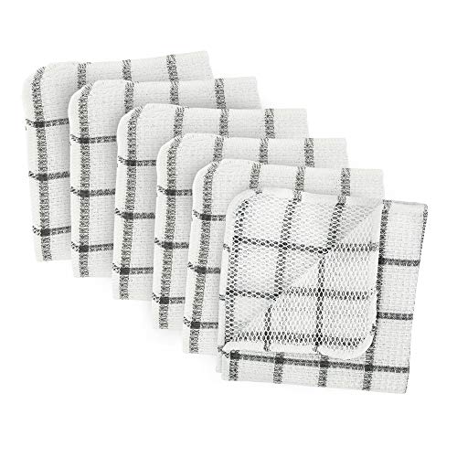 Product Cover DII Microfiber Scratch Free Scrubber Cleaning Dishcloth with Poly Mesh Scour Side, Wash Cloth Perfect for Kitchens, Dishes, Car, Dusting, Drying Rags, 12x12, Set of 6 - Gray Windowpane
