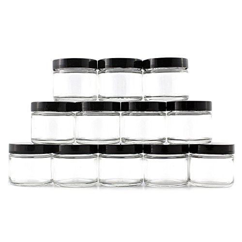 Product Cover 2-Ounce Clear Glass Cosmetic Jars (12-Pack); Straight-Sided Containers for Balms, Creams, Lotions, and Scrubs