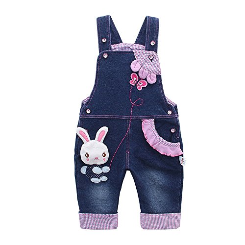 Product Cover Kidscool Baby Girls Casual Soft Denim Overalls Rabbit,12-18 Months, Blue