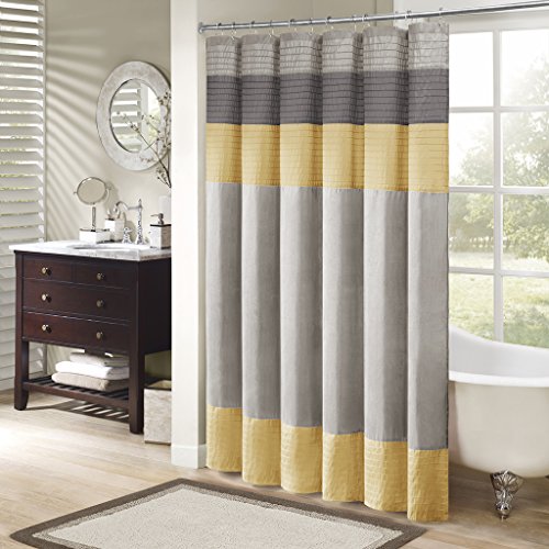 Product Cover Madison Park Amherst Bathroom Shower Faux Silk Pieced Modern Microfiber Bath Curtains, 72X72 Inches, Yellow