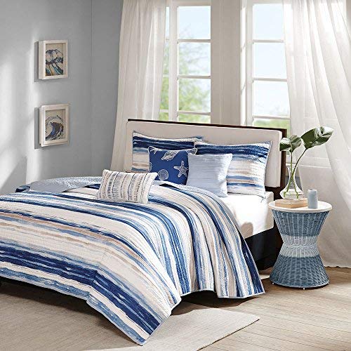 Product Cover Madison Park - Marina 6 Piece Quilted Coverlet Set - Blue - Full/Queen - Geometric - Includes 1 Coverlet, 3 Decorative Pillows, 2 Shams