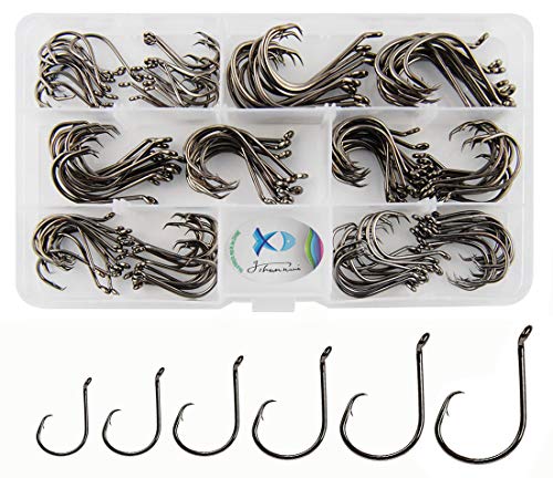 Product Cover JSHANMEI 150pcs/box Circle Hooks 2X Strong Customized Offset Sport Circle Hooks Black High Carbon Steel Octopus Fishing Hooks Size 1-5/0