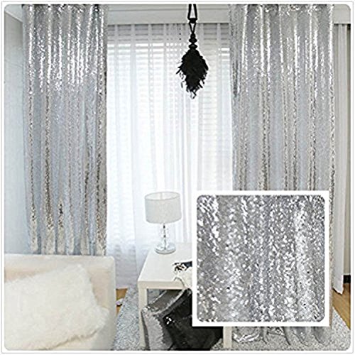 Product Cover TRLYC New Year Sequin Silver Curtains, Select You Size, 3FT7FT Sparkly Silver Sequin Fabric Photography Backdrop, Best Wedding/Home/Party Fashion Decoration