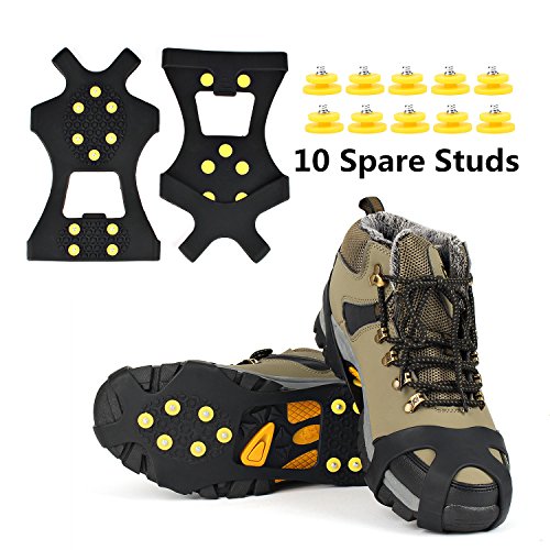 Product Cover EONPOW Ice Grips, Ice & Snow Grips Cleat Over Shoe/Boot Traction Cleat Rubber Spikes Anti Slip 10 Steel Studs Crampons Slip-on Stretch Footwear (Size M)