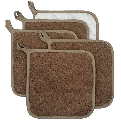 Product Cover Lifaith 100% Cotton Kitchen Everyday Basic Terry Pot Holder Heat Resistant Coaster Potholder for Cooking and Baking Set of 5 Brown