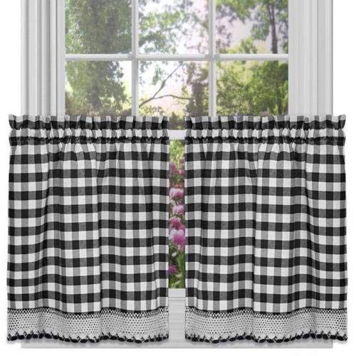 Product Cover GoodGram Buffalo Check Plaid Gingham Custom Fit Farmhouse Café Styled Window Tier Curtain Treatments - Assorted Colors & Sizes (Black, 24 in. Length)