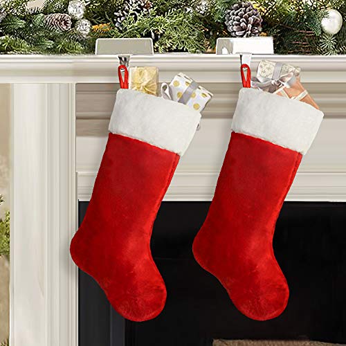 Product Cover Ivenf Christmas Stockings, 2 Pcs 19 inches Classic Red and White Mercerized Velvet with Extra Thick Plush Stockings, for Family Holiday Xmas Party Decorations