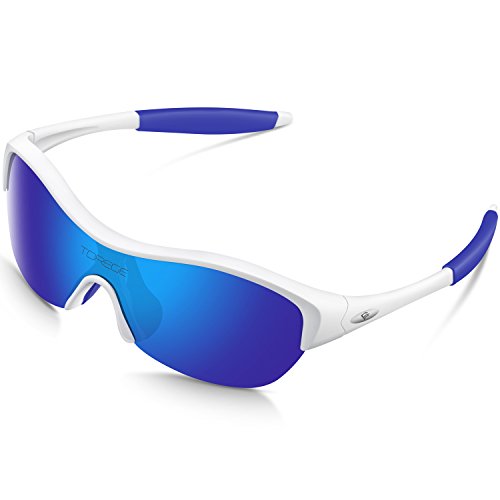 Product Cover TOREGE Tr90 Flexible Kids Sports Sunglasses Polarized Glasses Boys Girls Age 3-15 Trk001 (White&Blue)