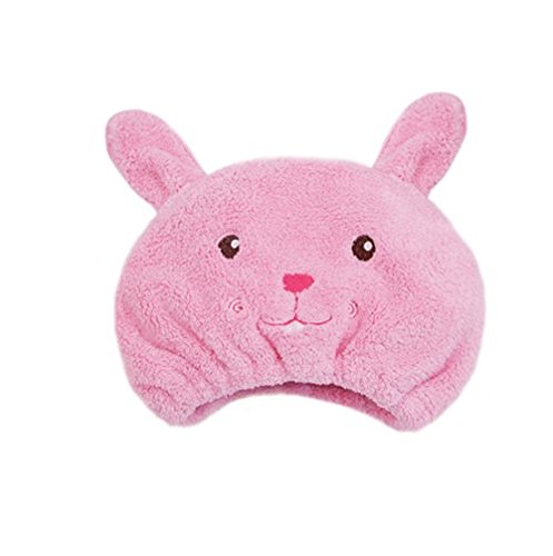 Product Cover AUCH Adjustable Plush Cute Animal Baby Hair Drying Hat Super Absorbent Towel Adjustable Infant Shower Bath Cap for Kids Boys Girls from 1 to 12 Yrs, Pink Rabbit
