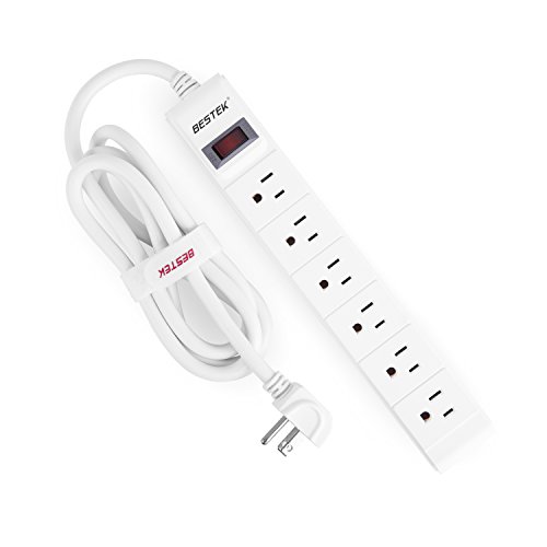 Product Cover BESTEK 6-Outlet Surge Protector 15A 125V Commercial Power Strip with 6-Foot Long Power Cords and Right-Angled Power Plug, 200 Joules, FCC ETL Listed, White