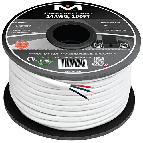 Product Cover Mediabridge 14AWG 4-Conductor Speaker Wire (100 Feet, White) - 99.9% Oxygen Free Copper - ETL Listed & CL2 Rated for in-Wall Use (Part# SW-14X4-100-WH)
