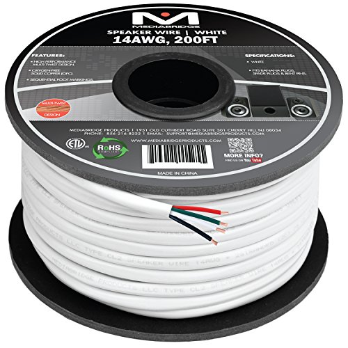 Product Cover Mediabridge 14AWG 4-Conductor Speaker Wire (200 Feet, White) - 99.9% Oxygen Free Copper - ETL Listed & CL2 Rated for in-Wall Use (Part# SW-14X4-200-WH)